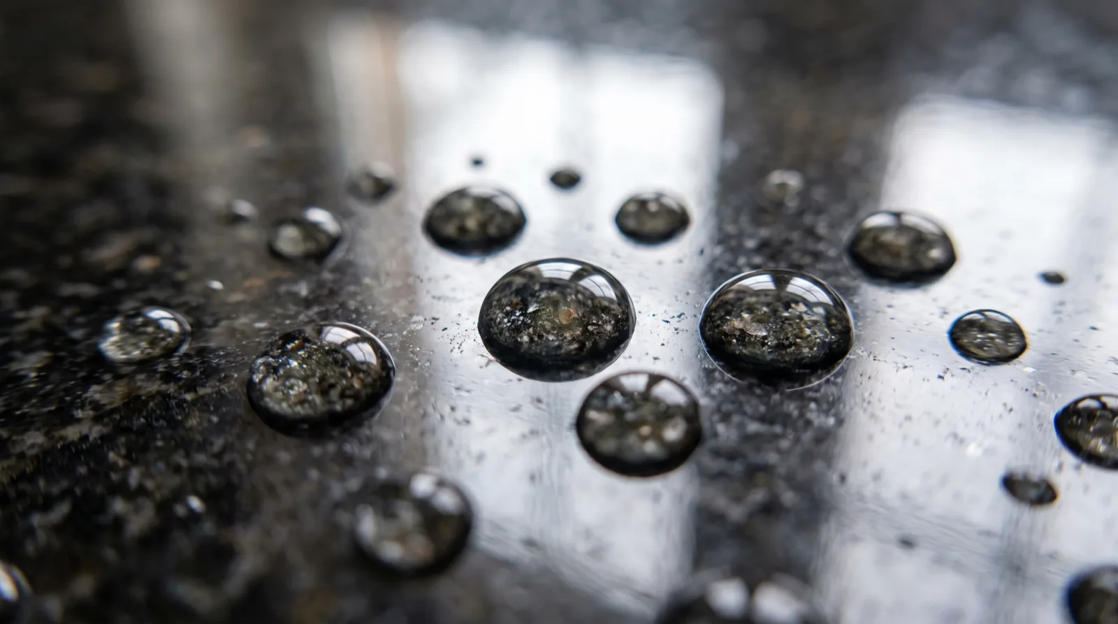Water beading on a freshly sealed granite countertop in Tampa Bay