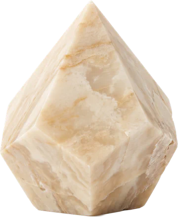 A faceted specimen of Crema Marfil marble showing its warm creamy beige colour