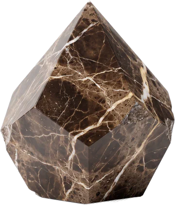 A faceted specimen of Emperador marble showing its deep brown ground and fine white veining