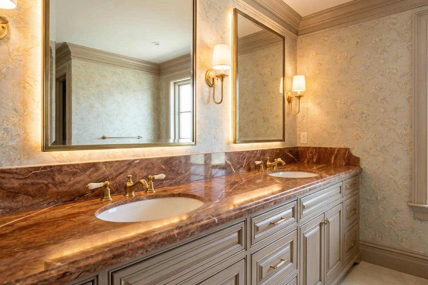 Restored stone vanity countertop in a Tampa Bay master bathroom